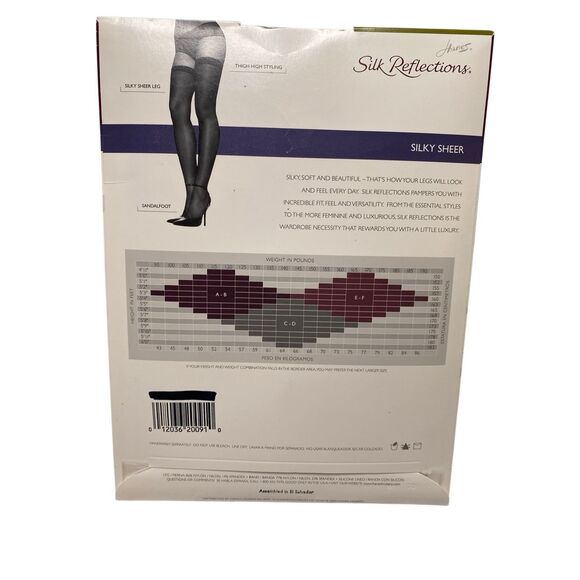 Hanes Silk Reflections Thigh Highs Jet Size EF Style 720 Silky Sheer Sandalfoot - Picture 2 of 5